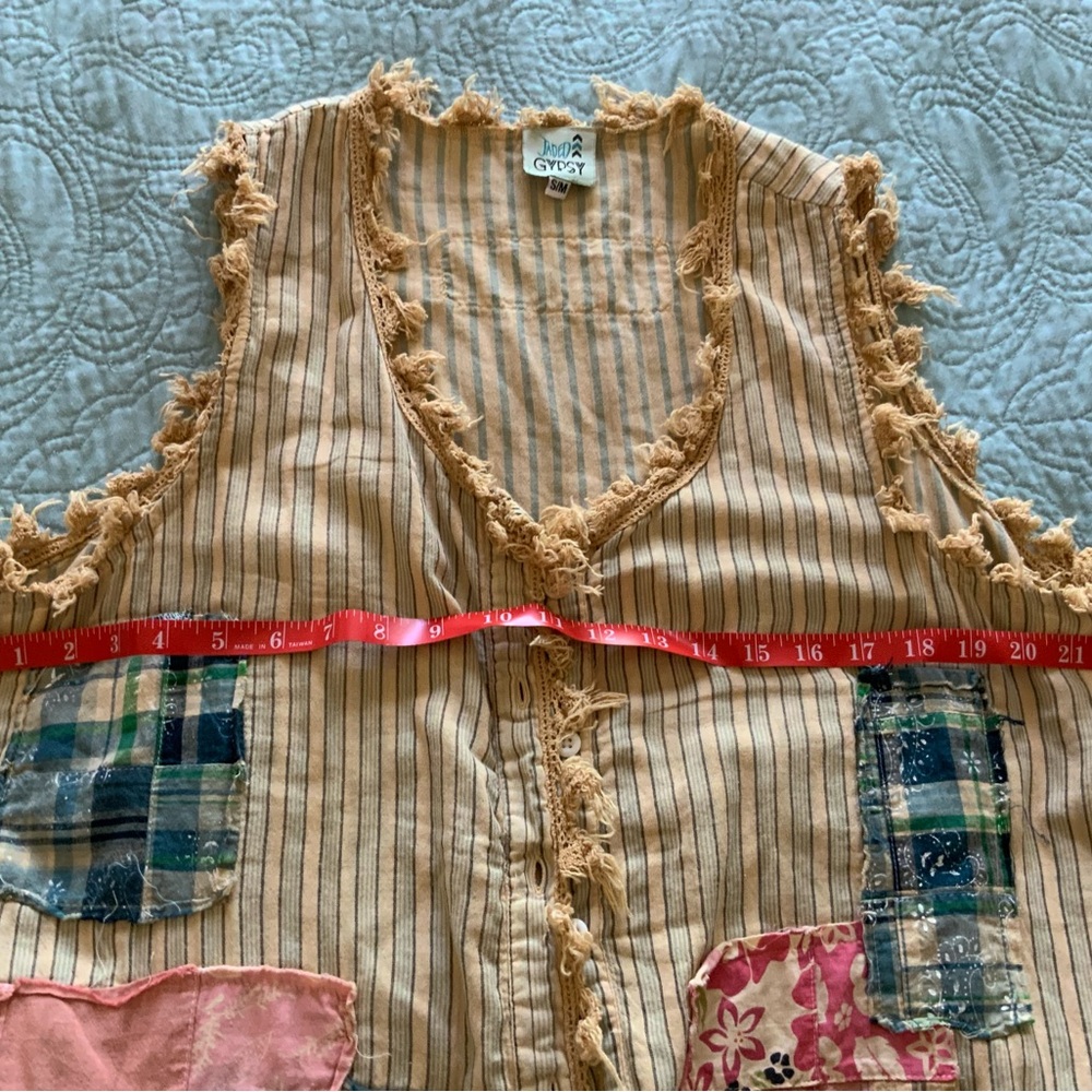 Jaded Gypsy Bohemian Fringe Vest with Patchwork Pockets - Picture 6 of 9